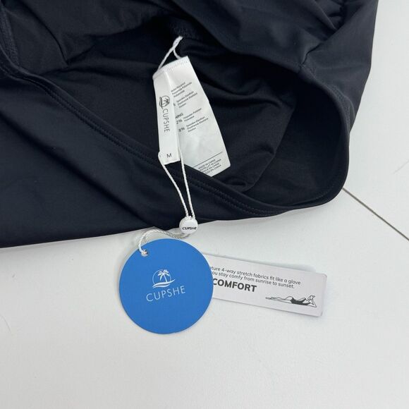 Cupshe Swimsuit Womens One Piece Ruffle Wide Strap Tie Closure M Black Seaside - Picture 8 of 8